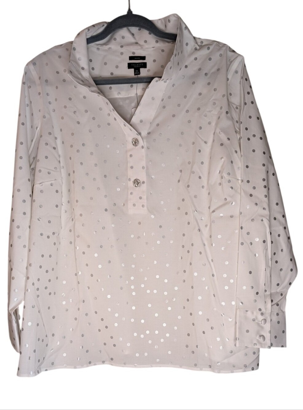 NWT Talbots Non-Iron Popover scattered dot blouse with rhinestone buttons 2XP